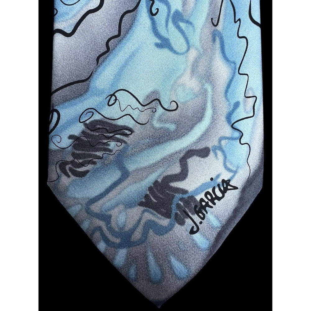J.Garcia Duck Worm Alarm Watercolor Collection Men's 100% Silk Tie Blue